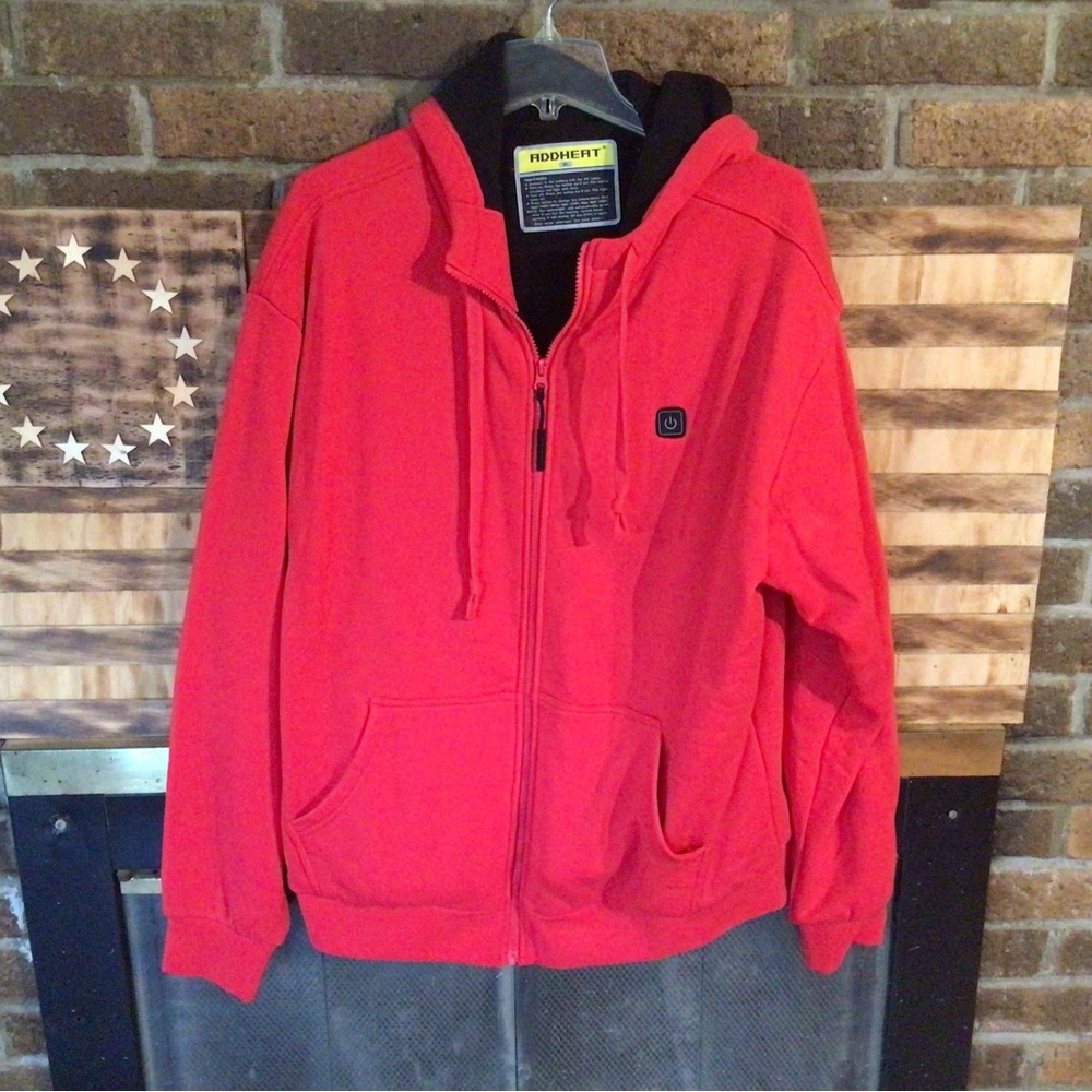Red Zip-Up Utility Hoodie Jacket